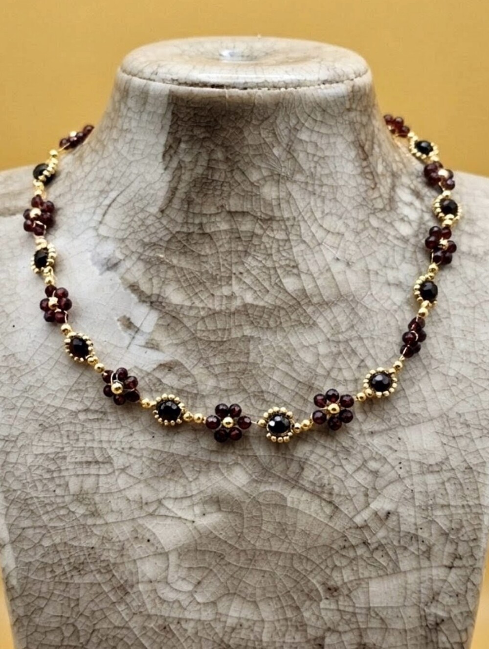 Delicate & Dainty Natural Garnets In Handwoven Feminine Artisan-Made Necklace